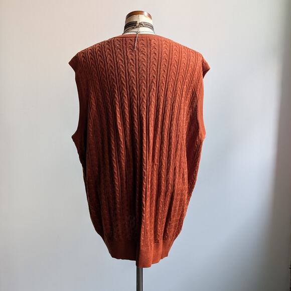 Vintage Silk Cable Knit Sweater Vest Rust Orange Grandpa Cottage Preppy Top XL - Picture 6 of 9
